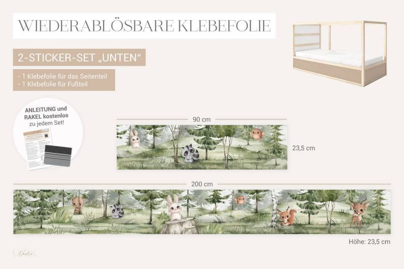Unik Nordic Möbelfolie IKEA Kura Bett­aufkleber Tannenwald mit Tieren 2-Sticker-Set Unten, (Set, 2St.}, Für die angebene Anzahl an Flächen zugeschnitten), selbstklebend, exakte Maße, wiederablösbar von Unik Nordic