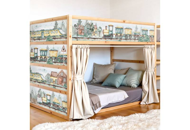 Unik Nordic Möbelfolie IKEA Kura Bettaufkleber Set - Aquarell Loks 2-Sticker-Set Unten, (Set, 2St.}, Für die angebene Anzahl an Flächen zugeschnitten), selbstklebend, exakte Maße, wiederablösbar von Unik Nordic