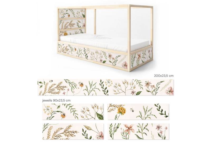 Unik Nordic Möbelfolie IKEA Kura Bettaufkleber Set - Wildflower 5-Sticker-Set Unten, (Set, 0St.}, Für die angebene Anzahl an Flächen zugeschnitten), selbstklebend, exakte Maße, wiederablösbar von Unik Nordic