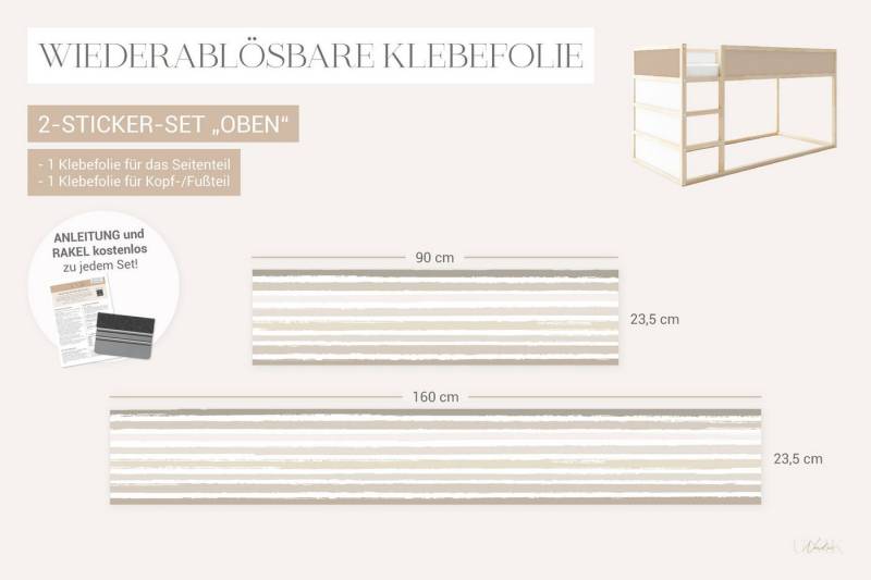 Unik Nordic Möbelfolie IKEA Kura Hack Bett­aufkleber Set - Aquarell Streifen, (Set, 2St.}, Für die angebene Anzahl an Flächen zugeschnitten), selbstklebend, exakte Maße, wiederablösbar von Unik Nordic