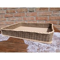 Tablett Aus Rattan Groß Geflochten - Flechtkorb Korbtablett Küchentablett Serviertablett "Rustikal" von UnikateMarenWodzich