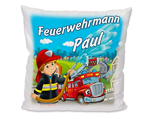 Unikatolo Kissen mit Name Feuerwehr, Kuschelkissen Geschenkidee für Kinder Feuerwehrmann, Geschenkidee Geburtstag, Weihnachten, Ostern für Jungs und Mädchen von Unikatolo