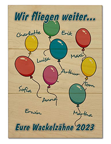 Kita Abschiedsgeschenk Holztafel | Luftballons | mit Namen & Wunschtext Wanddekoration Geschenk Dankeschön Erzieher Kindergarten Lehrer Tagesmutter Danke für die schöne Zeit (Klein 20 x 28,5 cm) von Unikatolo