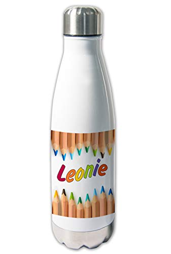 Thermoskanne mit Name Buntstifte Thermosflasche warm und kalt Trinkflasche bunt Schulanfang Kinder Kita Kindergarten Geschenkidee von Unikatolo