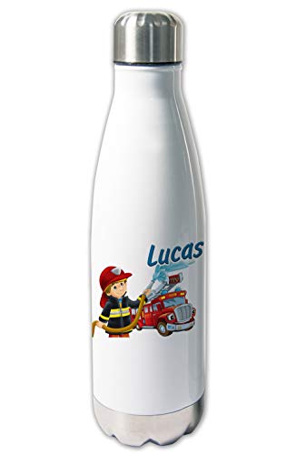 Thermoskanne mit Name Feuerwehr, Trinkflasche Feuerwehrmann, Thermosflasche warm und kalt, Geschenk Kinder, Kita, Schule von Unikatolo