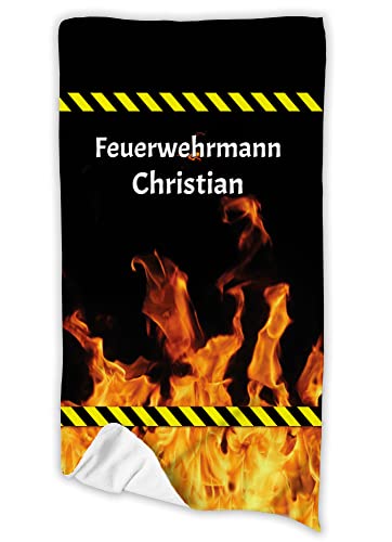 Unikatolo Badetuch Feuerwehr mit Name personalisiert | 70 x 140 cm | Strandtuch vollflächig Bedruckt Ostergeschenk Geburtstag Feuerwehrmann Feuerwehrfrau | Männergeschenk von Unikatolo