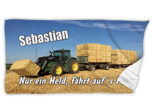 Unikatolo Badetuch Traktor mit Name 100 x 180 cm | XL Strandtuch, Saunatuch personalisiert | Bauernhof Geschenkidee Männer, Kinder Landwirtschaft Geburtstag Männergeschenke von Unikatolo