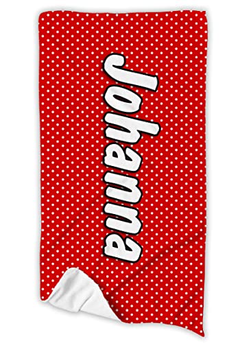 Unikatolo Badetuch rot weiß gepunktet mit Name personalisiert 100 x 180 cm | XL Strandtuch individuelle Geschenke Frauen Mädchen Geburtstag Muster Deko von Unikatolo