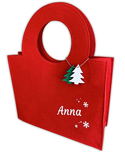 Unikatolo Filztasche Weihnachten mit Name Weihnachtstasche Weihnachtsbaum Wichtel Geschenk Verpackung Nikolaus (ROT) von Unikatolo