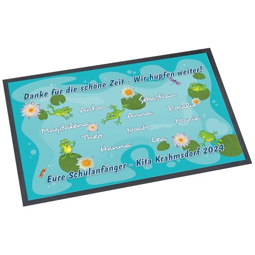 Unikatolo Fußmatte Kita Abschiedsgeschenk Motiv mit Namen und Text personalisiert- Erzieherin, Lehrer, Kindergarten, Schulanfang, Geschenk, Teppich, Deko, Schmutzfangmatte (75 x 50 cm) Frösche von Unikatolo