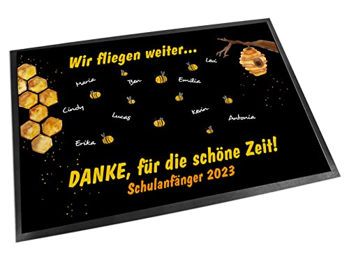 Unikatolo Fußmatte Kita Abschiedsgeschenk Motiv mit Namen und Text personalisiert- Erzieherin, Lehrer Kindergarten Schulanfang Geschenk, Teppich, Fußabtreter, Vorleger (50 x 35 cm) Bienen von Unikatolo