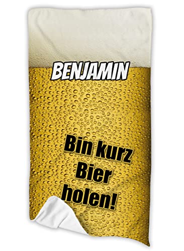 Unikatolo Bier Handtuch mit Name personalisiert 50 x 100 cm | Biergeschenk Männergeschenk Vatertagsgeschenk Reisegutschein Urlaubsgeld Geldgeschenk Lustige Sprüche von Unikatolo