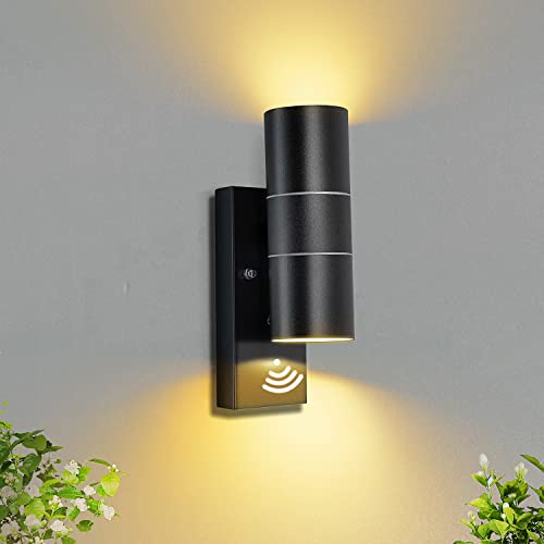 Unikcst LED Wandlampe mit Dämmerungsschalter Aussen Up Down Wandleuchte mit Lichtsensor IP44 Aussenlampe Schwarz inkl. 2x 5W GU10 Warmweiß Glühbirne,1 Stück von Unikcst