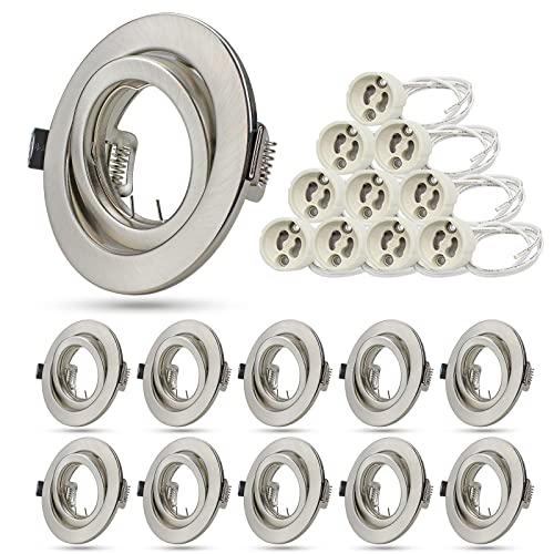 Unikcst 10er LED Einbaustrahler GU10 230V Set, Einbauleuchten Schwenkbar Rund Einbauspots Edelstahl- Durchmesser 98mm, Lochdurchmesser 76-90mm von Unikcst