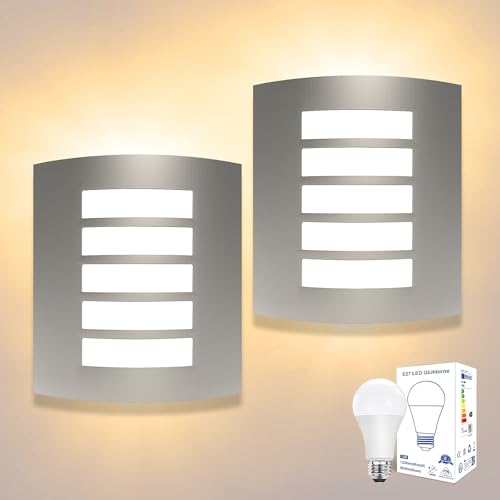 Unikcst 2er Set Außenlampe E27 Wandlampe IP44 Aussenlampe Wand Gebürstet Edelstahl ABS für Hauswand Balkon Badezimmer Wandleuchte Innen inkl.2 x 12W Warmweiß LED Leuchtmittel von Unikcst