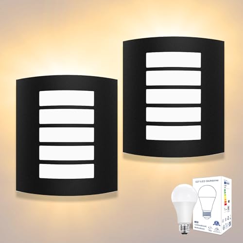 Unikcst 2er Set Außenlampe E27 Wandleuchte IP44 Wandlampe Schwarz Matt Edelstah ABS für Hauswand Badezimmer Wandleuchte Innen inkl.2 x 12W Warmweiß LED Leuchtmittel von Unikcst