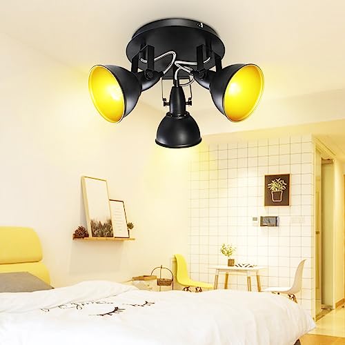 Unikcst Deckenstrahler 3 Flammig E14 Deckenleuchte Schwarz Schwenkbar Deckenlampe Vintage Küchenlampe 230V mit 3x 4W LED Leuchtmittel Warmweiß für Wohnzimmer Schlafzimmer von Unikcst