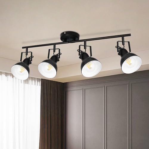 Unikcst Deckenlampe 4 Flammig Schwenkbar E27 Deckenleuchte Wohnzimmer Industrial Schwarz-weiß LED Deckenstrahler mit Verstellbaren Strahlern Vintage Metall Wandlampe Innen Wandlampen Ohne Leuchtmittel von Unikcst