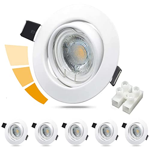 Unikcst LED Einbaustrahler 230V Dimmbar 6W LED Spot Flach Rund Weiß Deckenspots 68mm Lochmass Schwenkbar Einbauleuchten inkl. 6x 6W 500lm Neutralweiß Modul Leuchtmittel von Unikcst