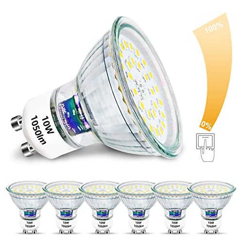 Unikcst GU10 LED 10W Dimmbar Glühbirnen Ersetzt 100W Halogen Leuchtmittel Hell 1050Lumen 6000K Kaltweiß LED Spot 230V Flimmerfrei Reflektorlampen, 6 Stück von Unikcst