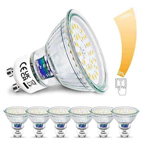 Unikcst GU10 LED Dimmbar 10W Glühbirnen Ersetzt 100W Halogen Leuchtmittel Hell 1050Lumen 4500K Neutralweiß LED Birnen 230V Flimmerfrei Energiesparlampen, 6 Stück von Unikcst