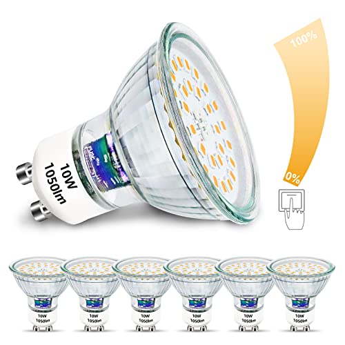 Unikcst GU10 LED Warmweiss 10W Dimmbar Glühbirnen Ersetzt 100W Halogen Leuchtmittel Hell 1050Lumen 3000K LED Spot 230V Flimmerfrei Strahler, 6 Stück von Unikcst