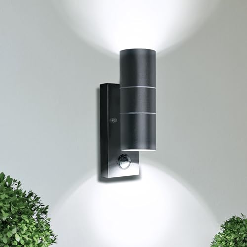 Unikcst Modern LED Außenleuchte mit Bewegungsmelder GU10 Eingang Außenwandleuchten Schwarz IP44 Intelligente Verstellbare Anthrazit Wandleuchte 230V inkl.2x 5W Kaltweiß Leuchtmittel,1 Stück Unikcst Modern LED Außenleuchte mit Bewegungsmelder GU10 Eingang Außenwandleuchten Schwarz IP44 Intelligente Verstellbare Anthrazit Wandleuchte 230V inkl.2x 5W Kaltweiß Leuchtmittel,1 Stück von Unikcst