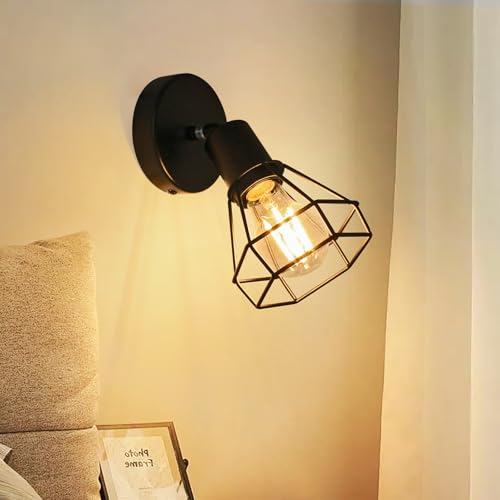 Unikcst Wandlampe Innen Vintage E27 Deckenstrahler 1 Flammig Schwenkbar 350° Nachttischlampe Schwarz Metall Deckenlampe Wohnzimmer mit Lochmuster-Schirm für Wohnzimmer Küche Ohne Leuchtmittel von Unikcst