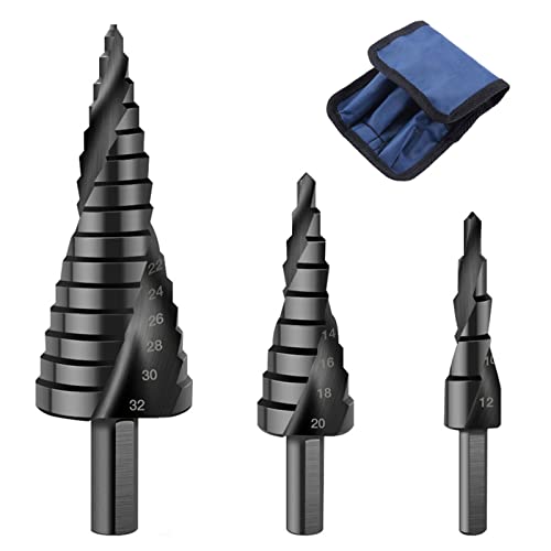 Spiral gerillter Schritt-Bohrer, M35 Hochgeschwindigkeits-Stahl-Spiral-Pagodenbohrer, Bohrer und Vergrößerungsloch für Holzmetall und Kunststoffe (4-12/20/32mm) von Nityunn