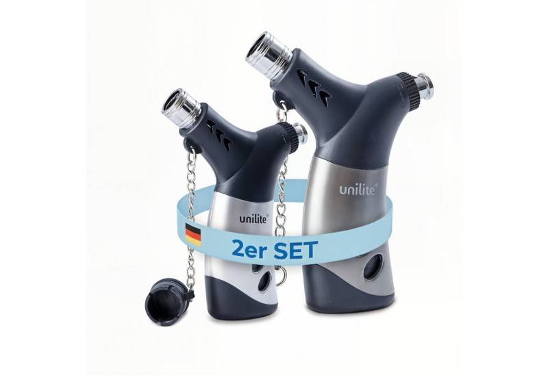 Unilite Feuerzeuge Sturmfeuerzeuge 2er Set, befüllt & nachfüllbar (2-St), Windfest, Flammenregulierung, Kindersicherung von Unilite