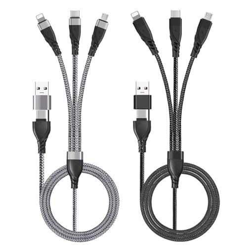 Unillous Multi USB Kabel, [2 Stück 1.2M] Universal Ladekabel 5 in 1 Schnellladekabel USB A/USB C Kabel mit iP Micro USB Typ C Anschlüsse, Multi Ladekabel für Samsung Galaxy Huawei PS4 Android Tablet von Unillous