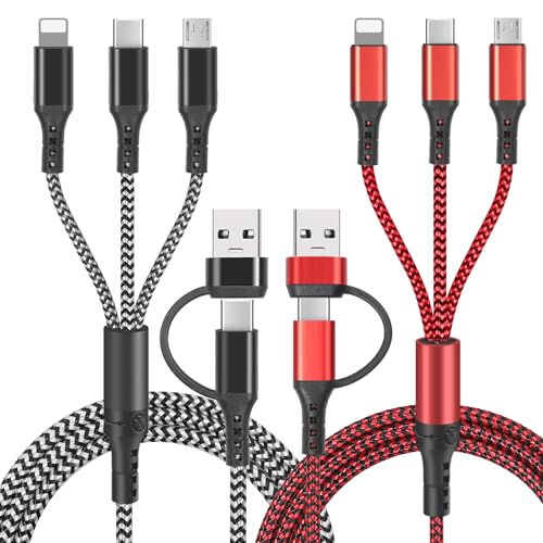 Unillous Multi USB Kabel, [2 Stück 1.2M] Universal Ladekabel 5 in 1 USB A/USB C Kabel Mehrfach mit iP Micro USB Typ C Anschlüsse, Multi Ladekabel für Phone Samsung Galaxy Huawei PS4 Android Tablet von Unillous