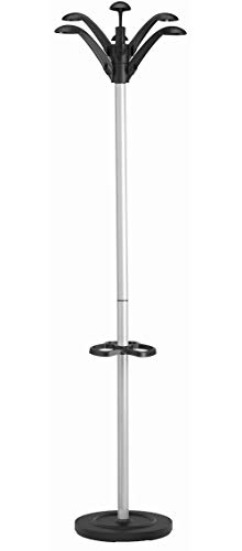 UNILUX 100340712 Garderobenständer FLORA silber und schwarz mit Schirmständer 162 cm drehbar mit 6 Gardeobenhaken - Kleiderständer Mantelständer Garderobe von Unilux