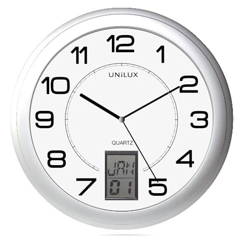 Unilux Funk-Wanduhr Instinct, 31cm, mit Datum, Grau von Unilux