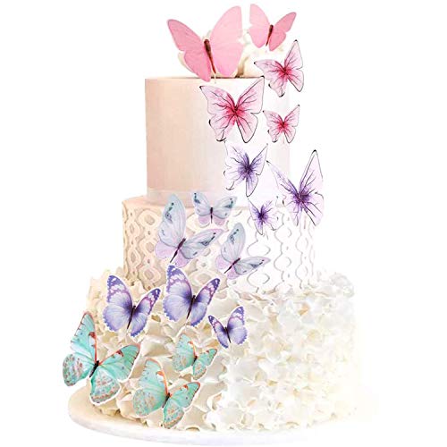 Unimall 60Pcs Butterfly Cupcake Toppers Schmetterling Geburtstagstorte Topper Dekoration für Geburtstagsfeier Babyparty Hochzeitsfeier Wanddekoration von Unimall Global