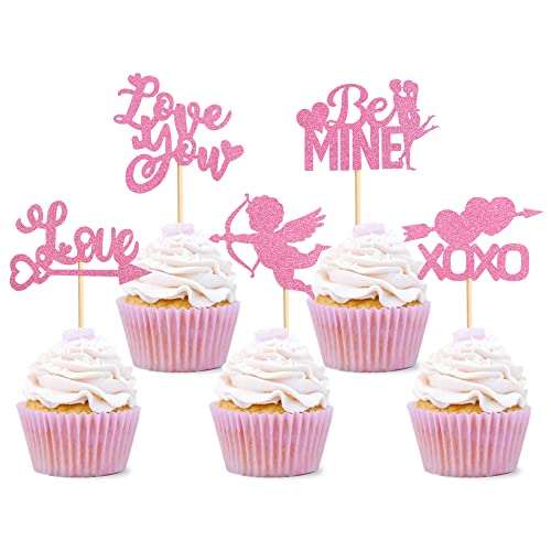 Unimall Global 30 Stück Glitzer Valentinstag Cupcake Topper Liebe Herz Kuss Cupcake Topper Picks für Valentinstag Liebhaber Party Jahrestag Party Hochzeit Dekoration Zubehör von Unimall Global