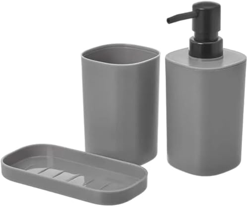 UNIMASA - Badezimmerset - Set 3 Waschbeckenzubehör - 3-teiliges Set - 1x Seifenspender 1x Becher 1x Tablett (Grau) UNIMASA - Badezimmerset - Set 3 Waschbeckenzubehör - 3-teiliges Set - 1x Seifenspender 1x Becher 1x Tablett (Grau) von UNIMASA