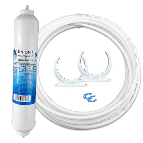 UN1/AS1. Wasserfilter für Samsung LG AEG Side by Side Kühlschrank Filter extern. Aktivkohlefilter mit integriertem Schlauchanschluss. 5m Kühlschrankschlauch von UNIONfilter