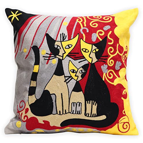 UnionKK 1 x bestickte dekorative Kissenbezüge für Sofa, Dekoration, 45,7 x 45,7 cm (Katzenfamilie) von UnionKK