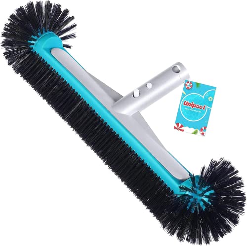 Professionelle Schwimmbad-Wand- und Fliesenbürste, mit halbkugelförmigen Enden, 44.5 cm, 7 Reihen Premium-Nylonborsten mit EZ-Clips (Blau,Schwarz) von Unipool