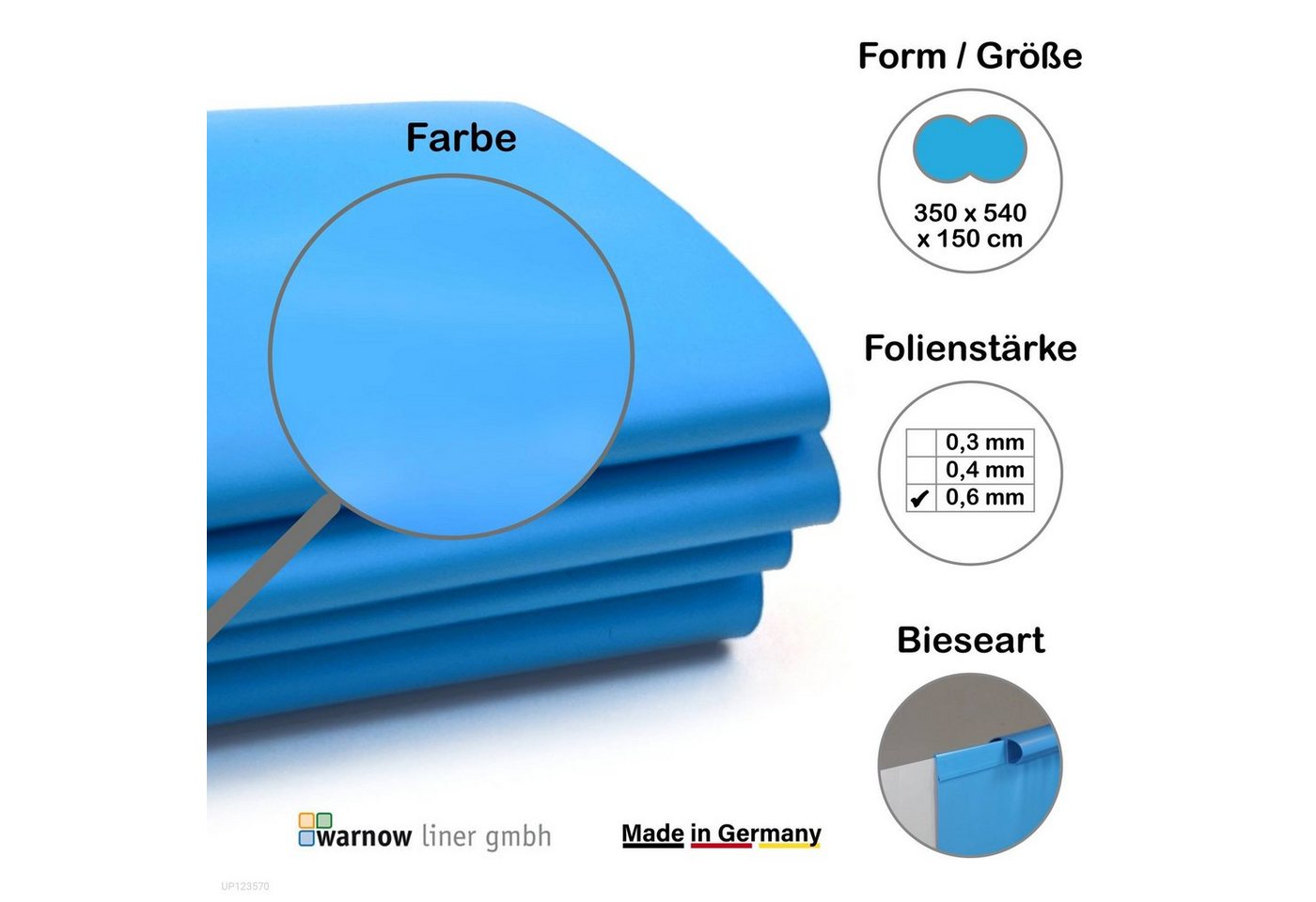 Unipool Poolinnenhülle Premium Poolfolie für Achtformpool, 540 cm x 350 c, 0,6 mm Stärke, für achtform, Einhängebiese von Unipool