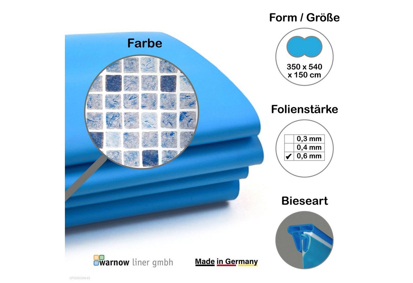 Unipool Poolinnenhülle Premium Poolfolie für Achtformpool, 540 cm x 350 c, 0,6 mm Stärke, für achtform, Keilbiese von Unipool