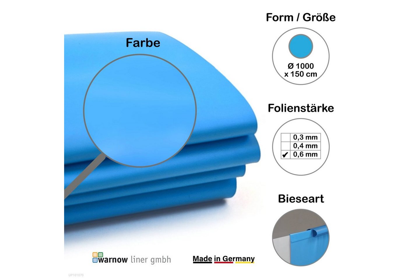 Unipool Poolinnenhülle Premium Poolfolie für Rundpool, 1000 cm x 150 cm, 0,6 mm Stärke, für rund, Einhängebiese von Unipool