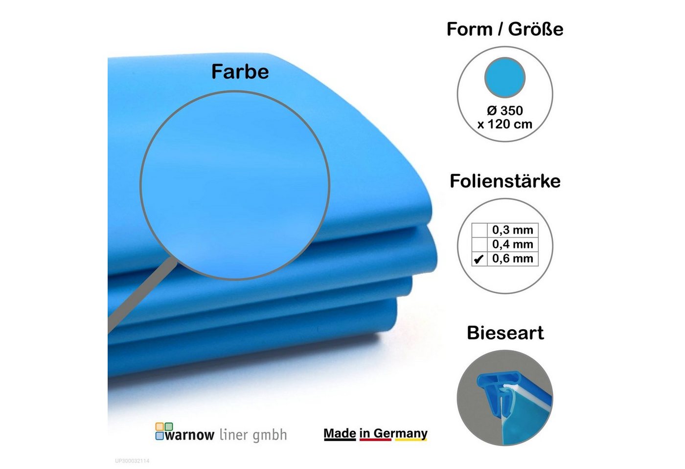 Unipool Poolinnenhülle Premium Poolfolie für Rundpool, 350 cm x 120 cm, S, 0,6 mm Stärke, für rund, Keilbiese von Unipool