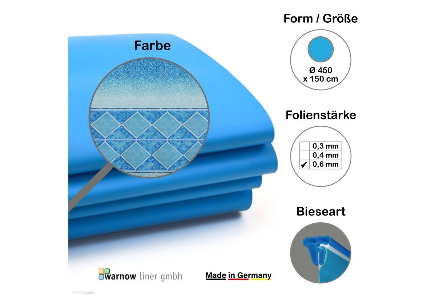 Unipool Poolinnenhülle Premium Poolfolie für Rundpool, 450 cm x 150 cm, S, 0,6 mm Stärke, für rund, Keilbiese von Unipool