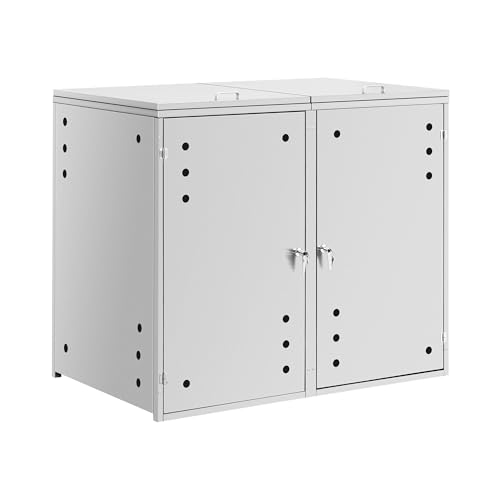 Uniprodo Mülltonnenbox für Zwei Tonnen mit jeweils 240 l Fassungsvermögen Luftlöcher Edelstahl Schloss Mülltonnenverkleidung Mülleimerbox von Uniprodo