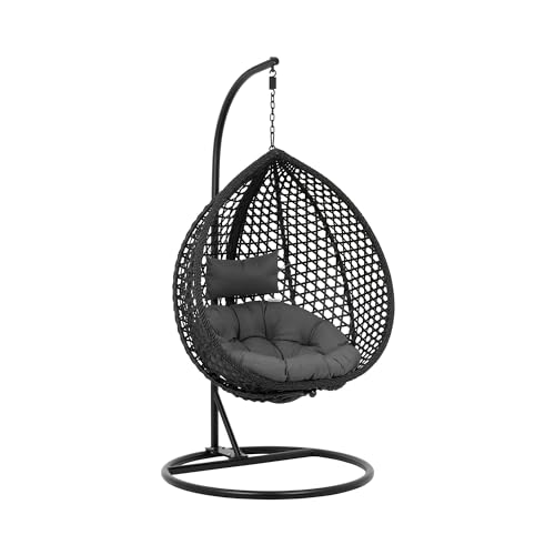 Uniprodo Outdoor-Hängesessel mit Gestell Sitz zusammenfaltbar für bis zu 150 kg schwarz/grau Hängesessel für den Garten Outdoor-Hängeei Schwingsessel mit Kissen von Uniprodo
