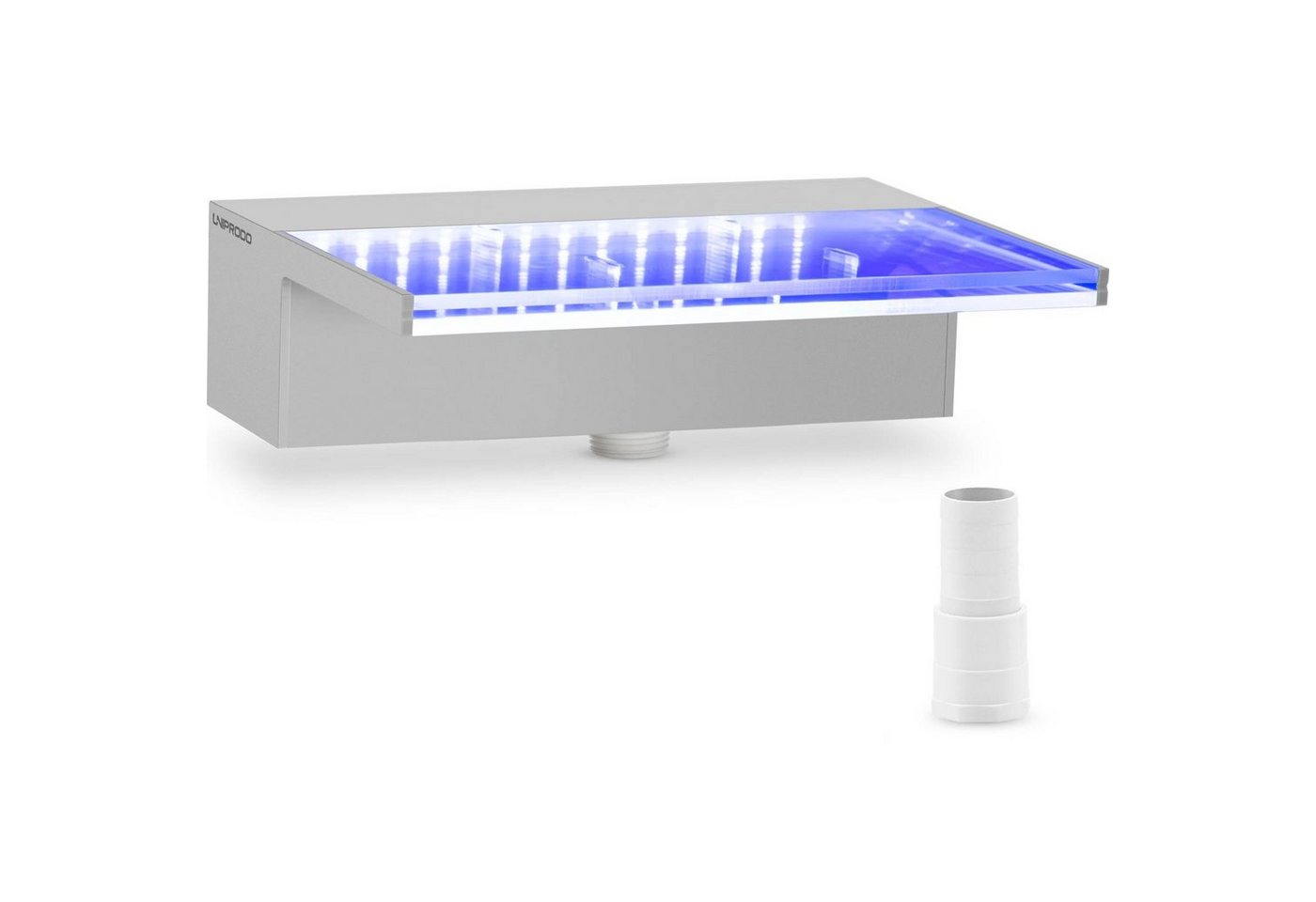 Uniprodo Poolwasserfall Schwalldusche 30cm LED-Beleuchtung - Blau/Weiß - tiefer Wasserauslauf von Uniprodo