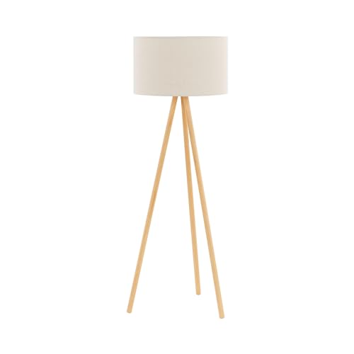 Uniprodo UNI_LD_19 Stehlampe Stoffschirm 40 W Höhe 148 cm beige 3 Holzbeine 180 cm langes Kabel mit Fußschalter Stehleuchte Standleuchte Wohnzimmer modern von Uniprodo