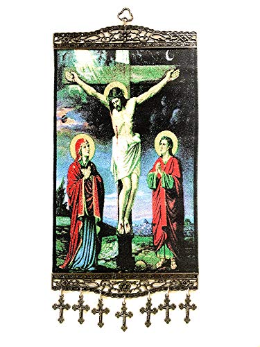 Religiöse Ikone – Die Kreuzigung Jesus Christus – Wandbehang Tapisserie-Banner groß Kunst Dekor – Christlich-orthodoxes katholisches Kreuz – 40,6 x 20,3 cm von Unique Art & Design
